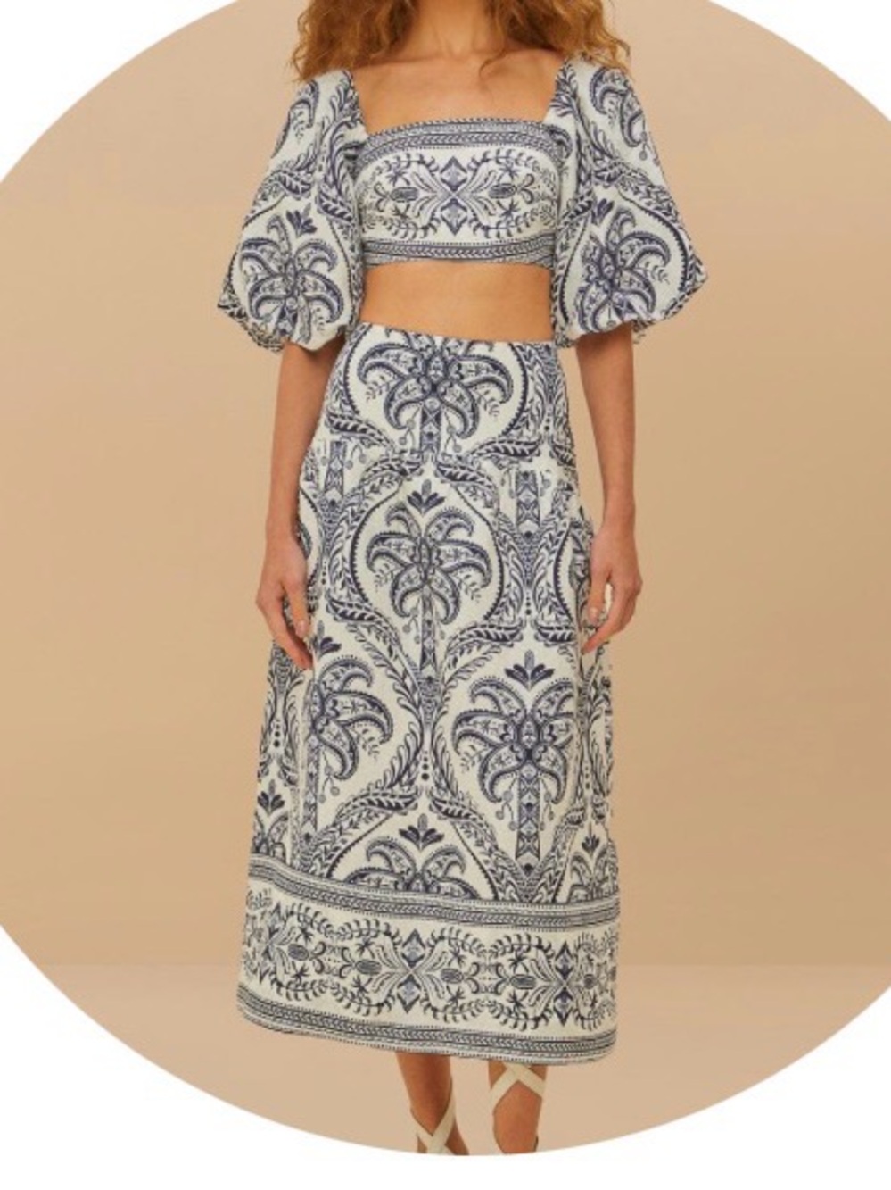 FARM Rio Blue and White Printed Maxi Skirt